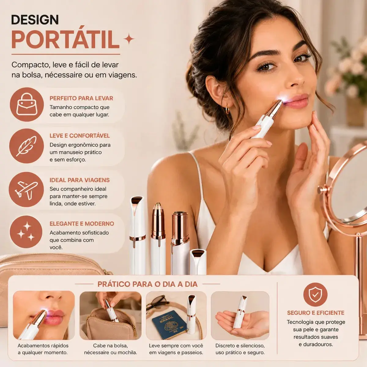 Kit Caneta Depiladora Sobrancelha + Batom Depilador Buço Recarregável Profissional Designer Facial Campus Ecom thumbnail 8