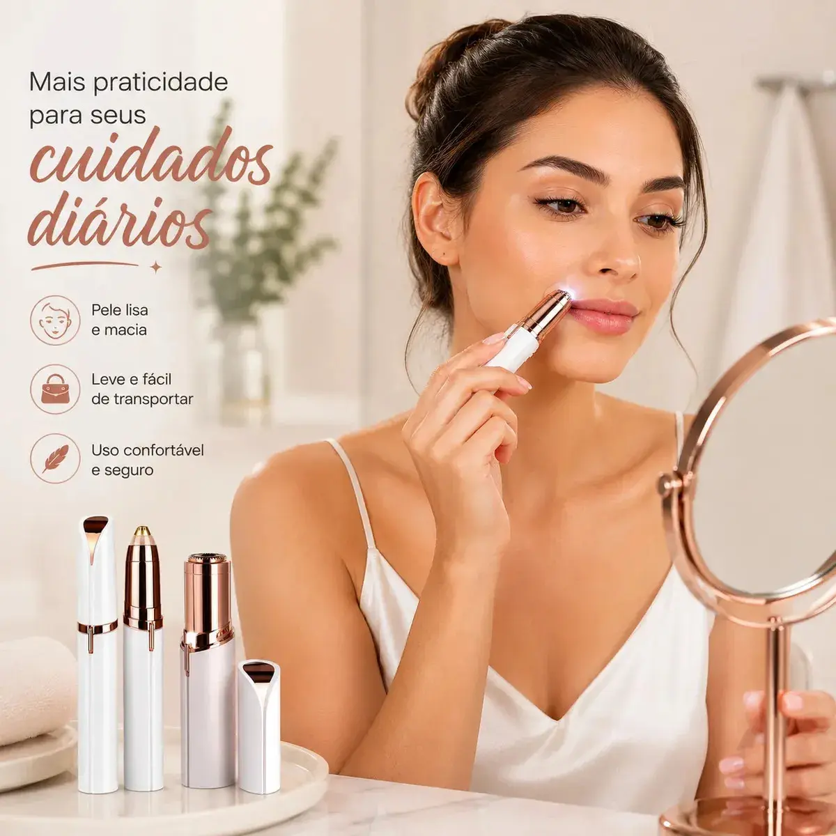 Kit Caneta Depiladora Sobrancelha + Batom Depilador Buço Recarregável Profissional Designer Facial Campus Ecom thumbnail 9