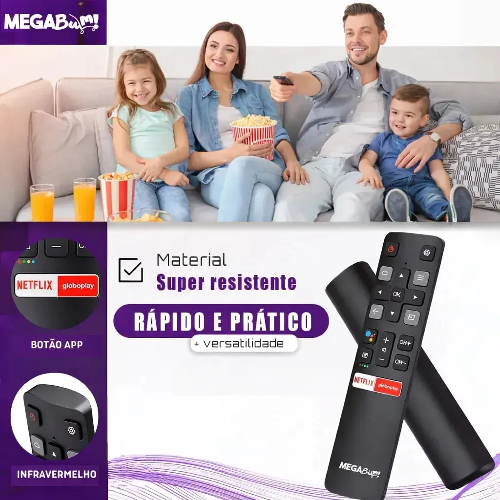 Kit 2 Controle Remoto Para Tv Tcl 4k Smart Android Teclas Netflix E Globoplay Megabum thumbnail 2