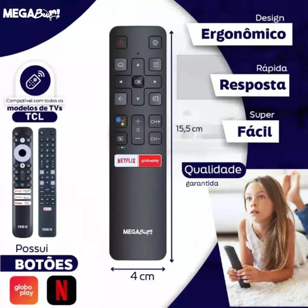Kit 2 Controle Remoto Para Tv Tcl 4k Smart Android Teclas Netflix E Globoplay Megabum thumbnail 3