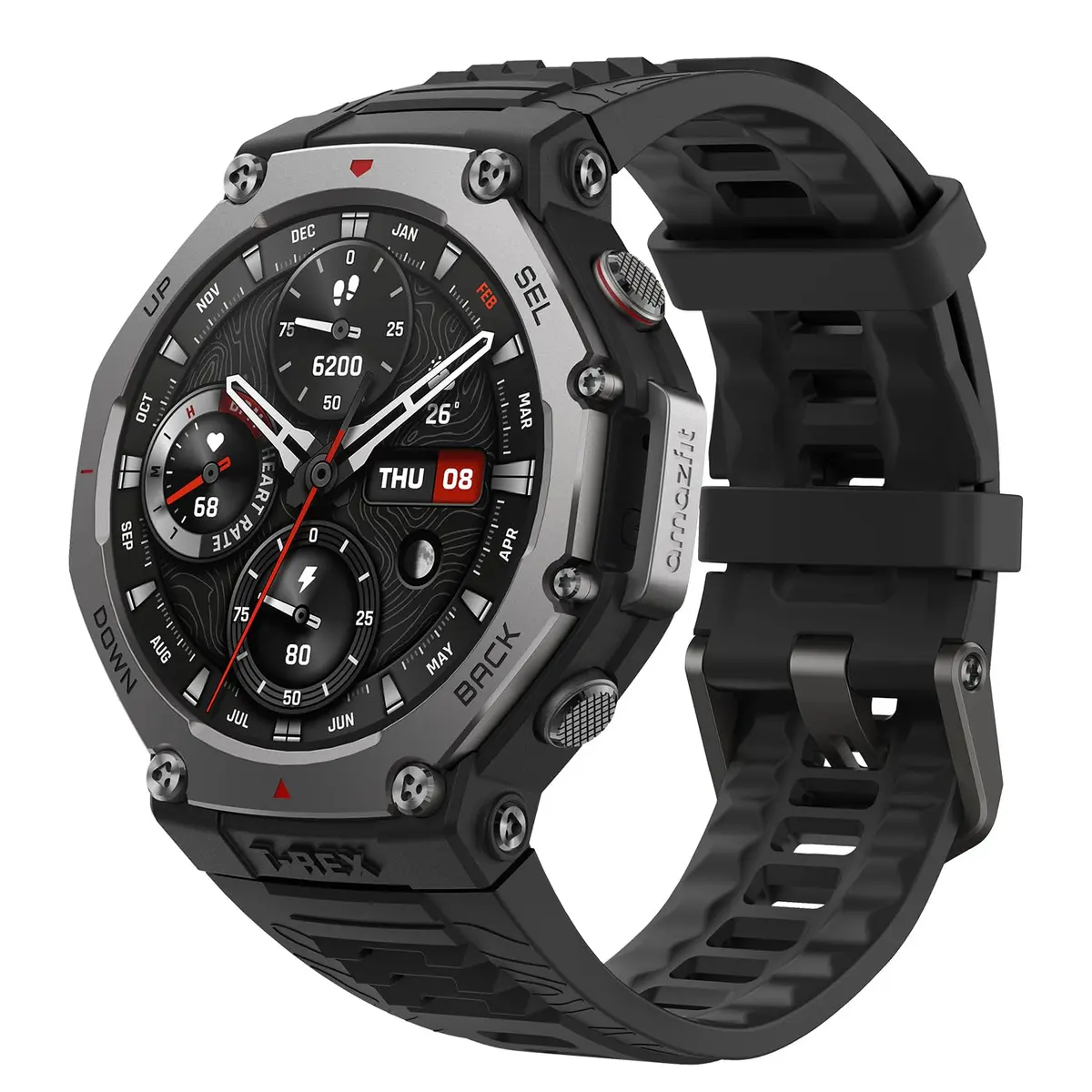 Amazfit T-Rex 3 Relógio Inteligente Robusto/Militar 48mm, GPS, Mapas Offline, Longa Vida da Bateria,328 Pés Resistente à Água, 170 Modos de Fitness/Desporto (preto)