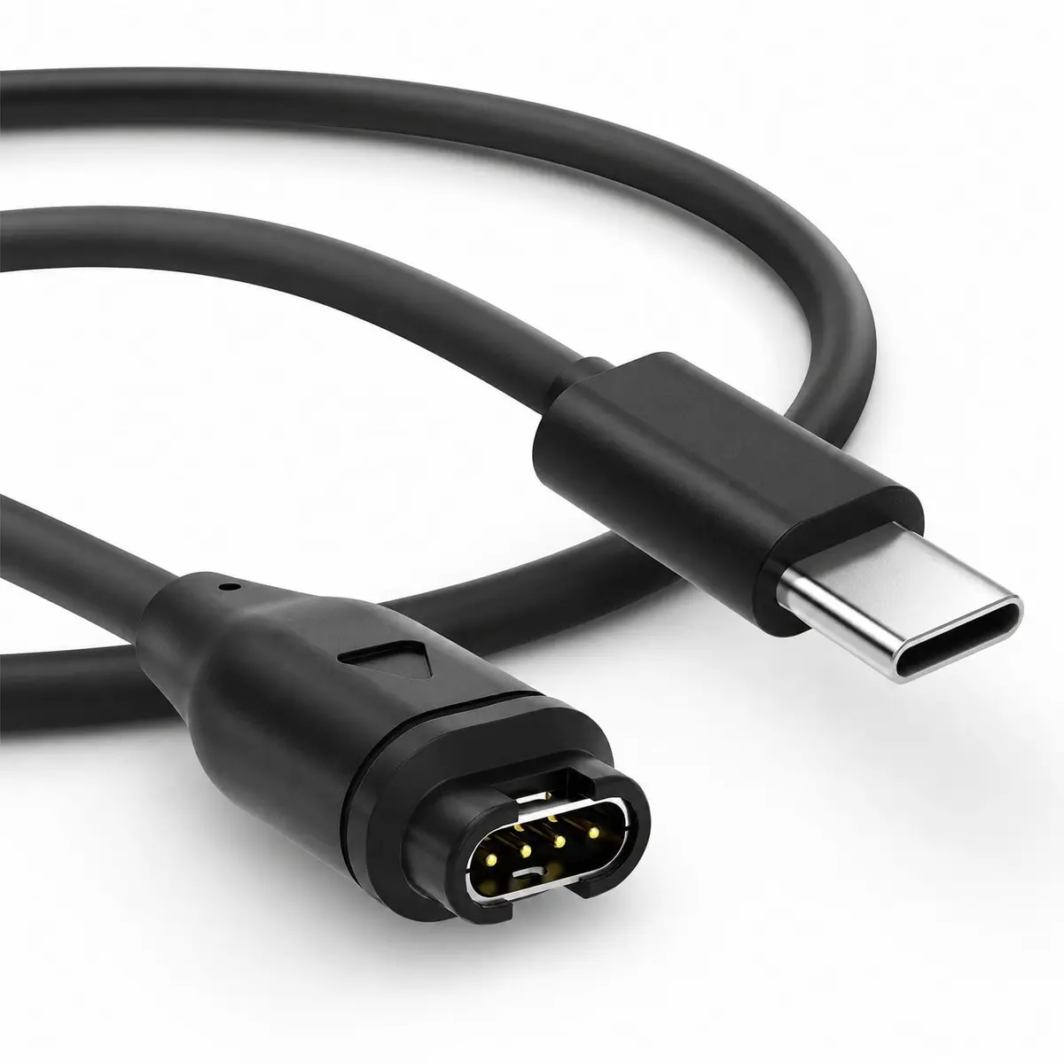 Cabo Carregador USB-C compat[ivel com Smartwatch Garmin - Conector de 4 Pinos, Carregamento Rápido e Sincronização de Dados, Cabo TPE Flexível, Preto