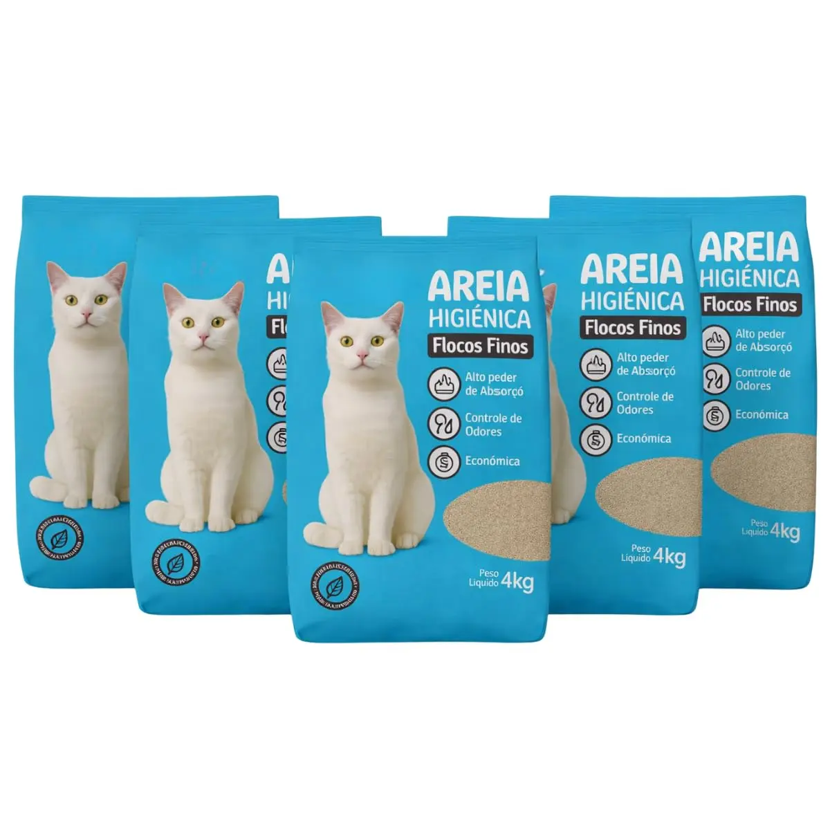 Areia Higiênica para Gatos Flocos Grão Fino Kit 20kg (5x4kg) Alto Poder de Absorção Controle de Odores Torrões Firmes Baixa Poeira Econômica Areia Sanitária para Caixa de Gato Ambiente Limpo e Seco - 1