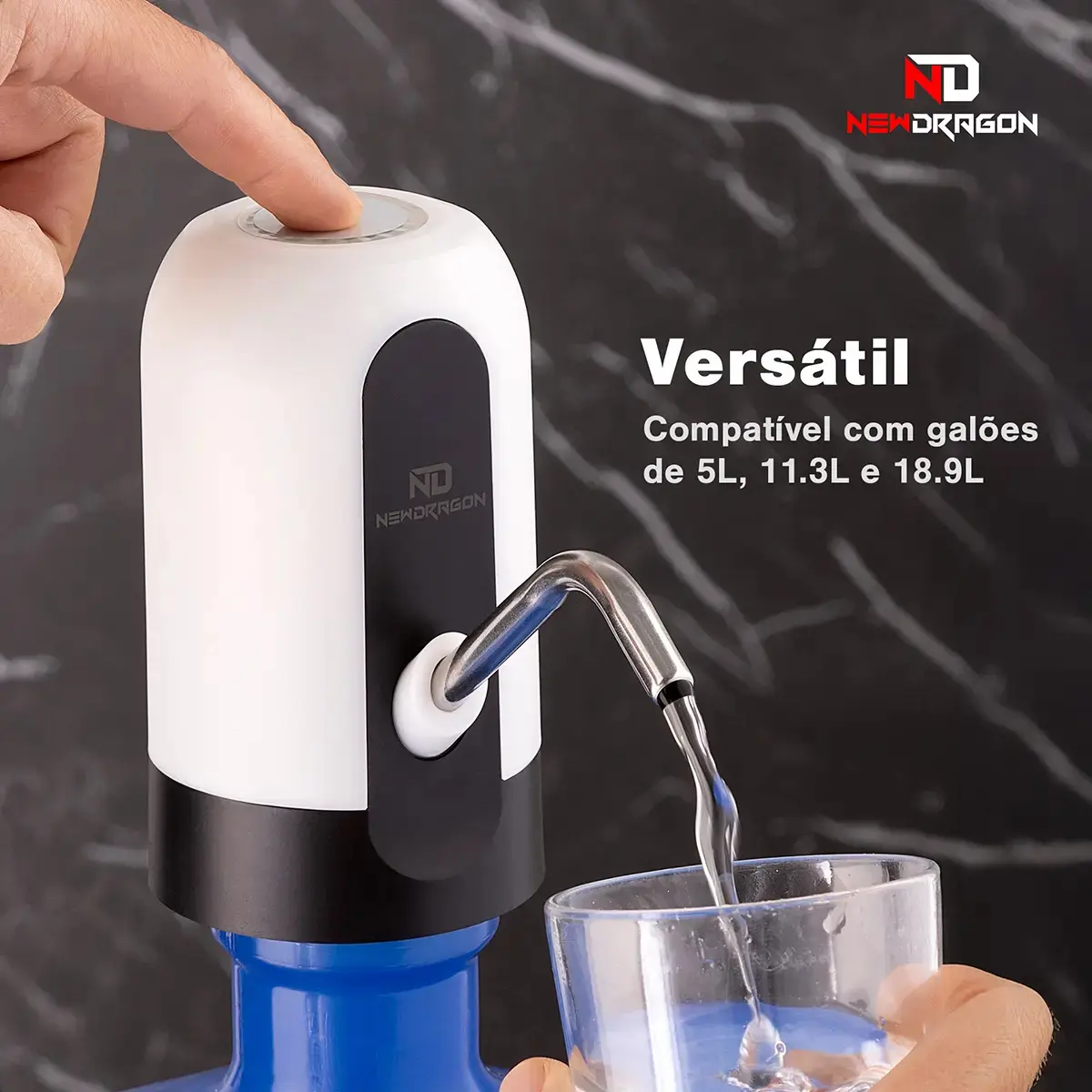 Bomba Elétrica Newdragon para Galão de Água 5L a 20L Recarregável USB