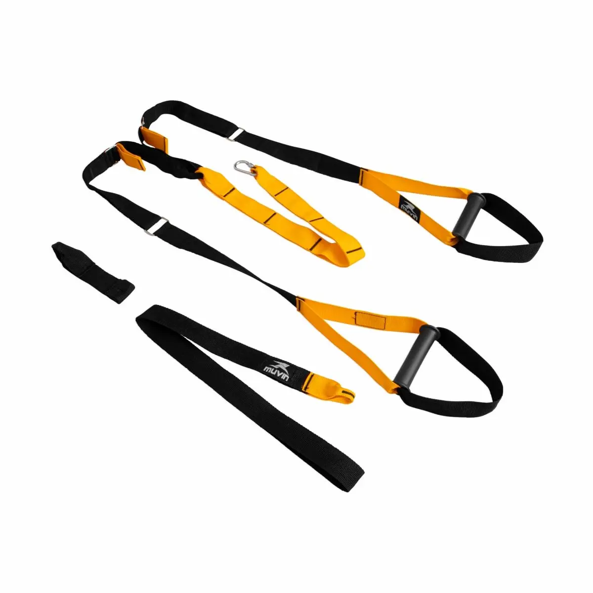 Fita de Suspensão Muvin - Faixa de Resistência - Fita de Treinamento Suspenso - Elástico para Exercícios - Tamanho Ajustável e Fácil de Ancorar - Treinamento Funcional - Peso do Corpo, Preto/Amarelo - 1