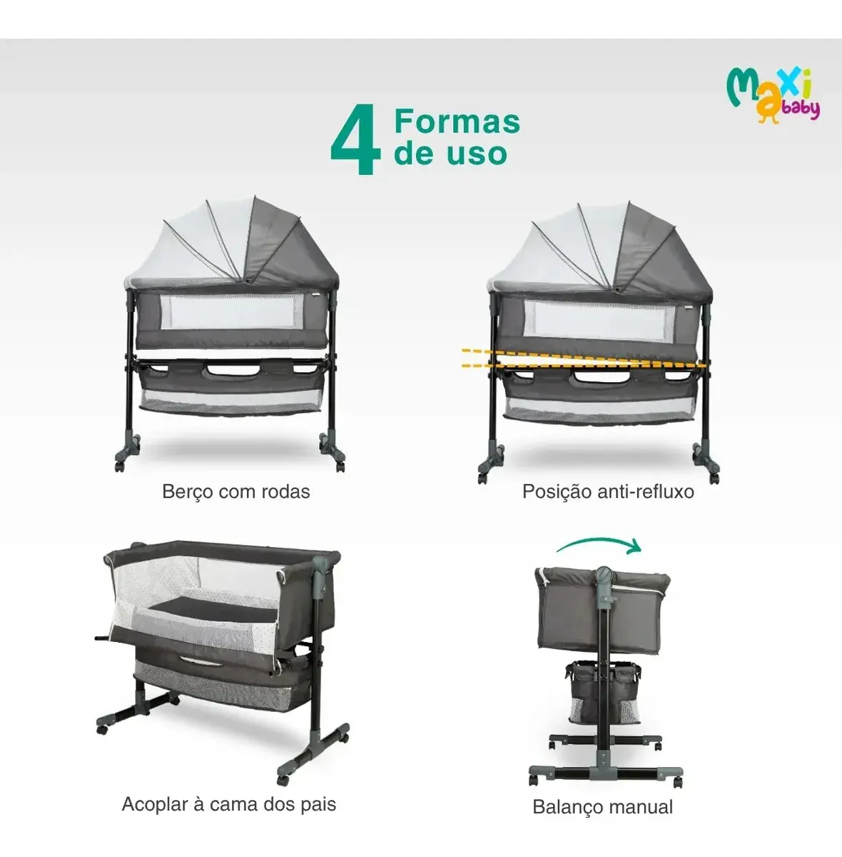 Berço Portátil Bebê Acoplado Co-Bed Connect Maxi baby - GRAFITE thumbnail 3