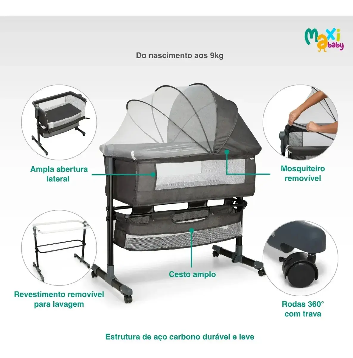 Berço Portátil Bebê Acoplado Co-Bed Connect Maxi baby - GRAFITE thumbnail 4
