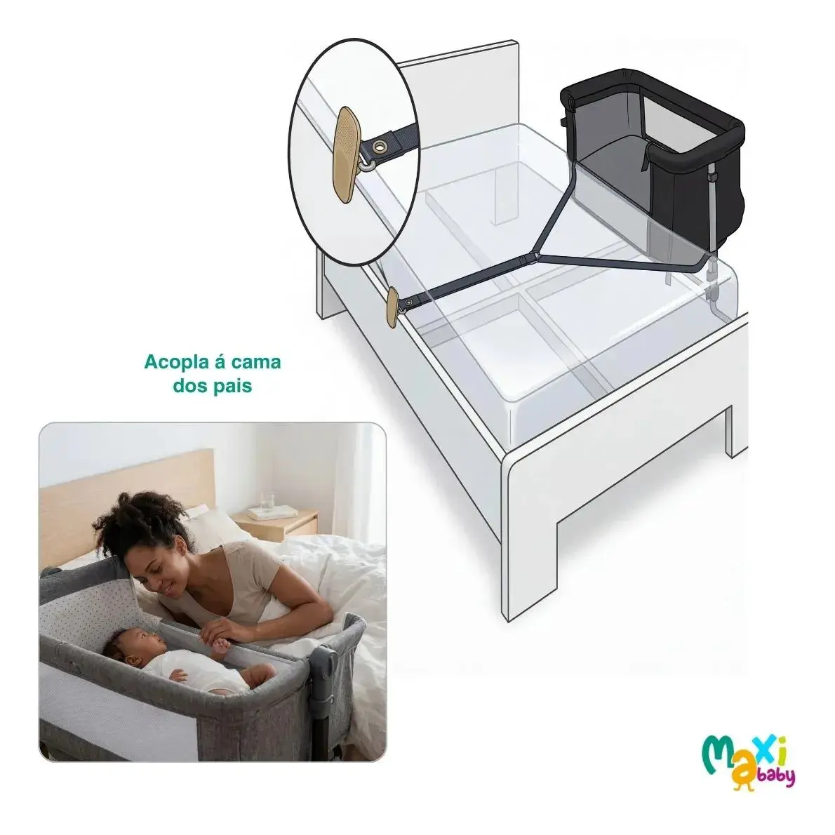 Berço Portátil Bebê Acoplado Co-Bed Connect Maxi baby - GRAFITE thumbnail 6