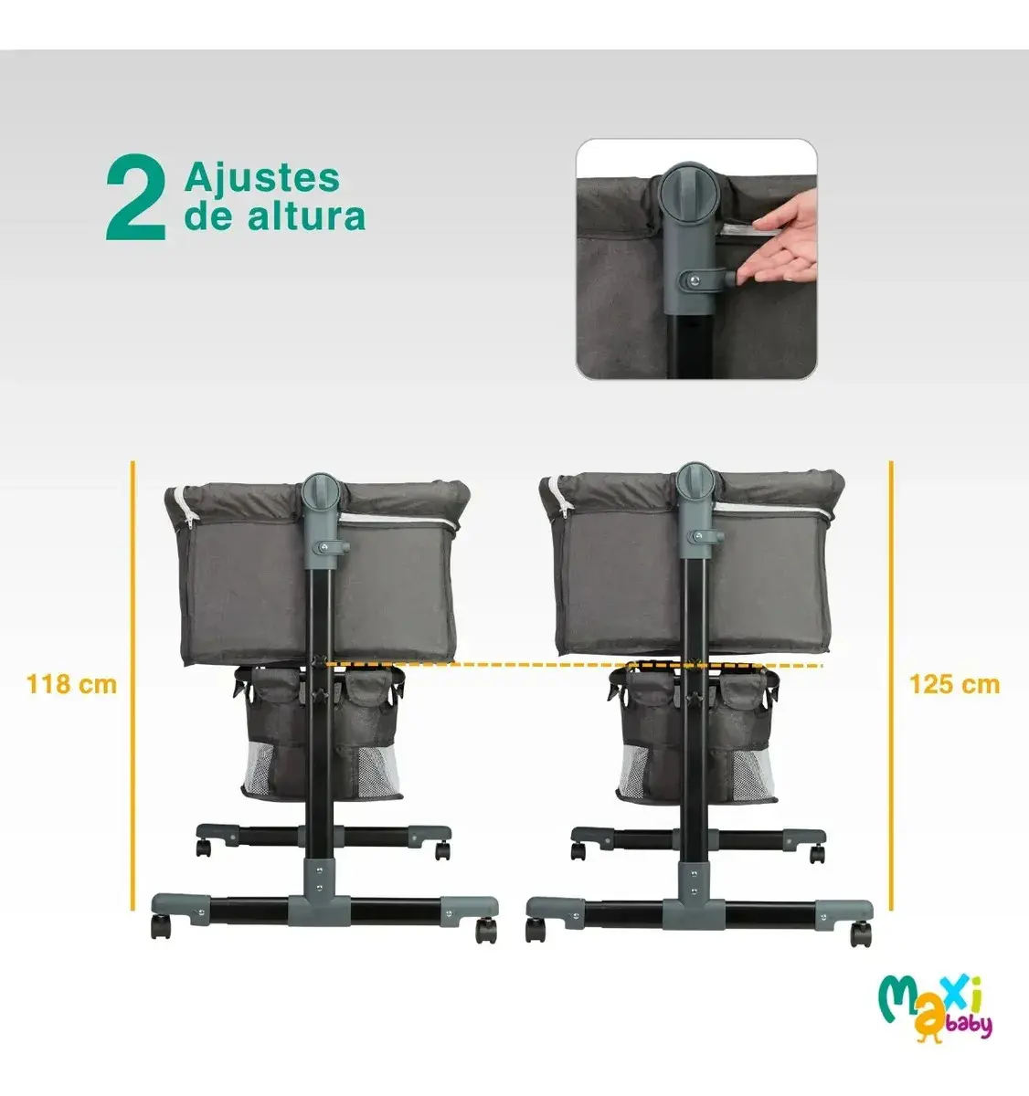 Berço Portátil Bebê Acoplado Co-Bed Connect Maxi baby - GRAFITE thumbnail 8
