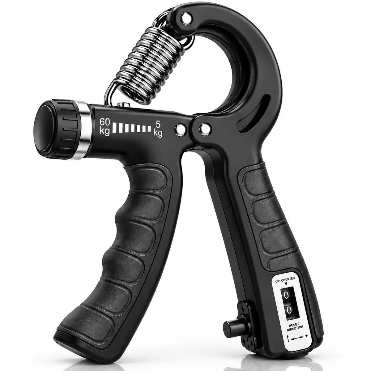 Hand Grip Ajustável 5 a 60kg com Contador Integrado Exercitador de Mãos | Pegada Antiderrapante, Mola Reforçada, Musculação e Crossfit, Fortalece Punhos, Fisioterapia e Reabilitação