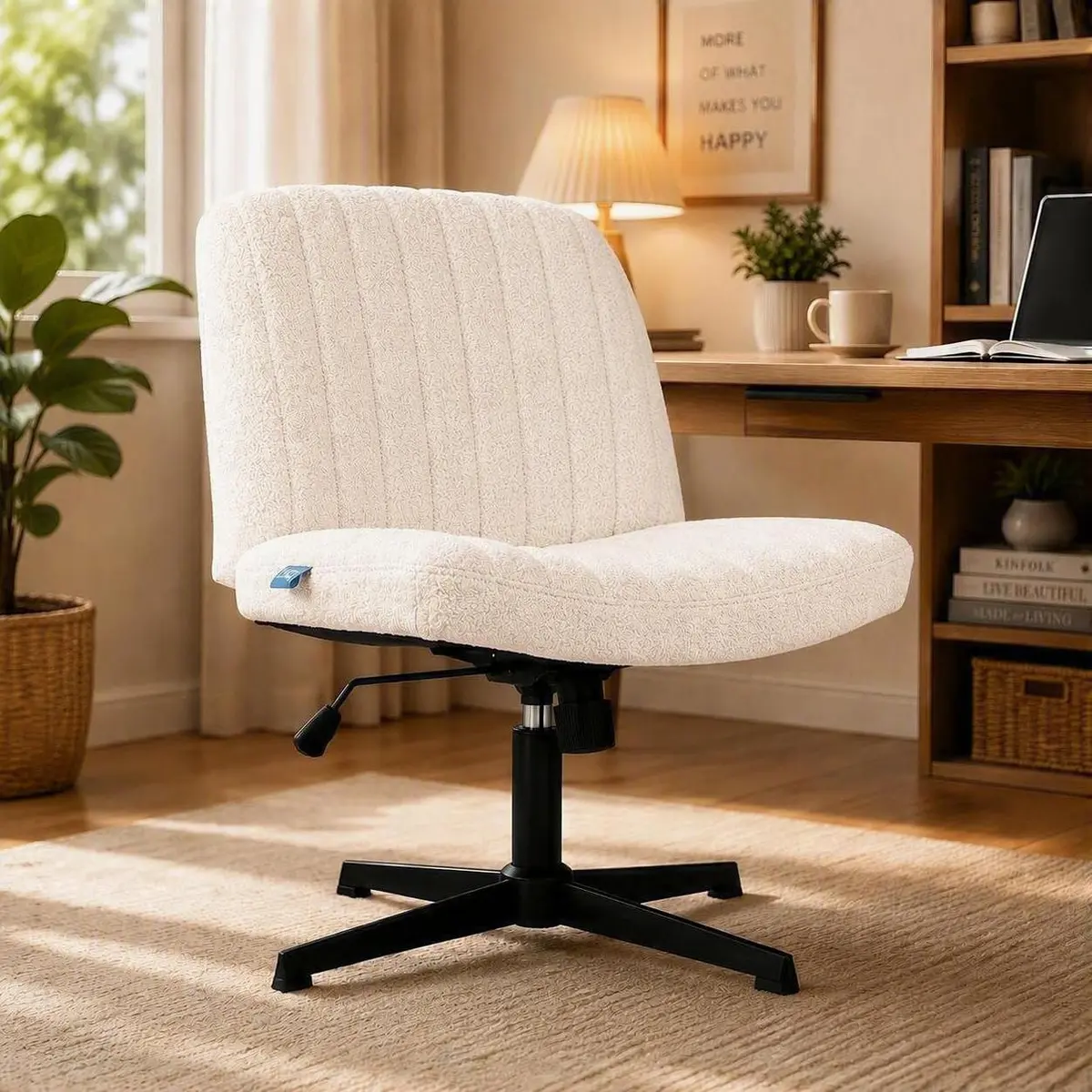 Cadeira Escritório DT3 Dolly, Criss Cross Cosy Chair, Original, Assento Extra Grande e Largo, Leisure, Penteadeira, Escrivaninha. (Boucle, Cream)