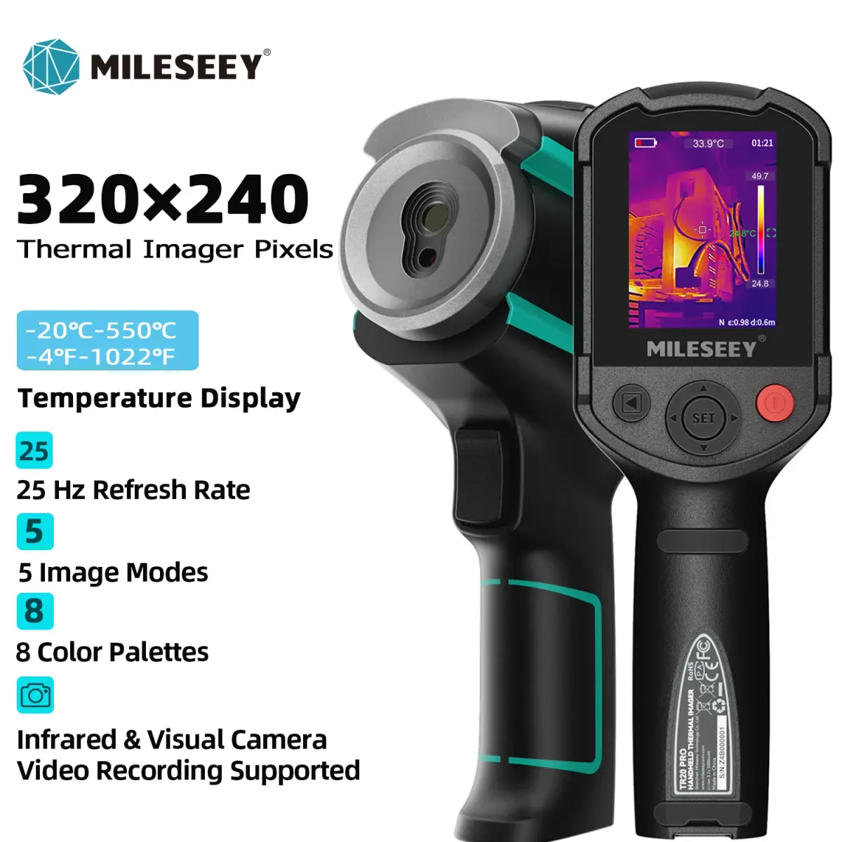 Câmera Térmica MILESEEY TR256E /B Atualizada 320x240 com Gravação de Vídeo para Reparos, PCB, Detecção de Cupins - 1