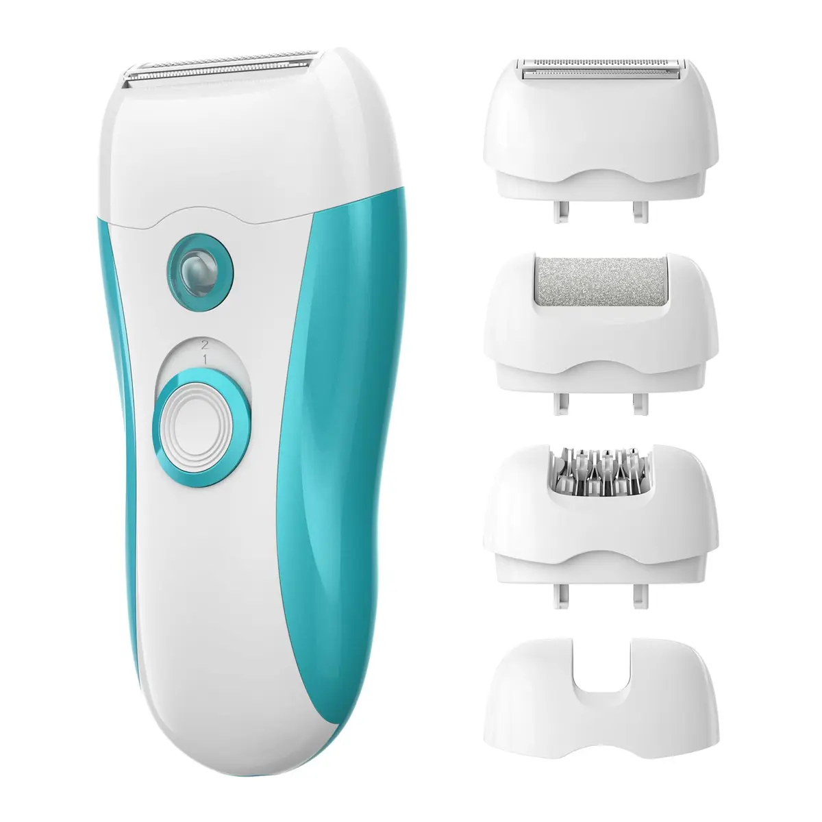 GOKOCO Aparelho Depilador Elétrico 3 em 1, 3 Cabeças Substituíveis, Recarregável, Uso Sem Dor para Pernas, Axilas, Corpo Inteiro, Viagem, GF1079, Azul