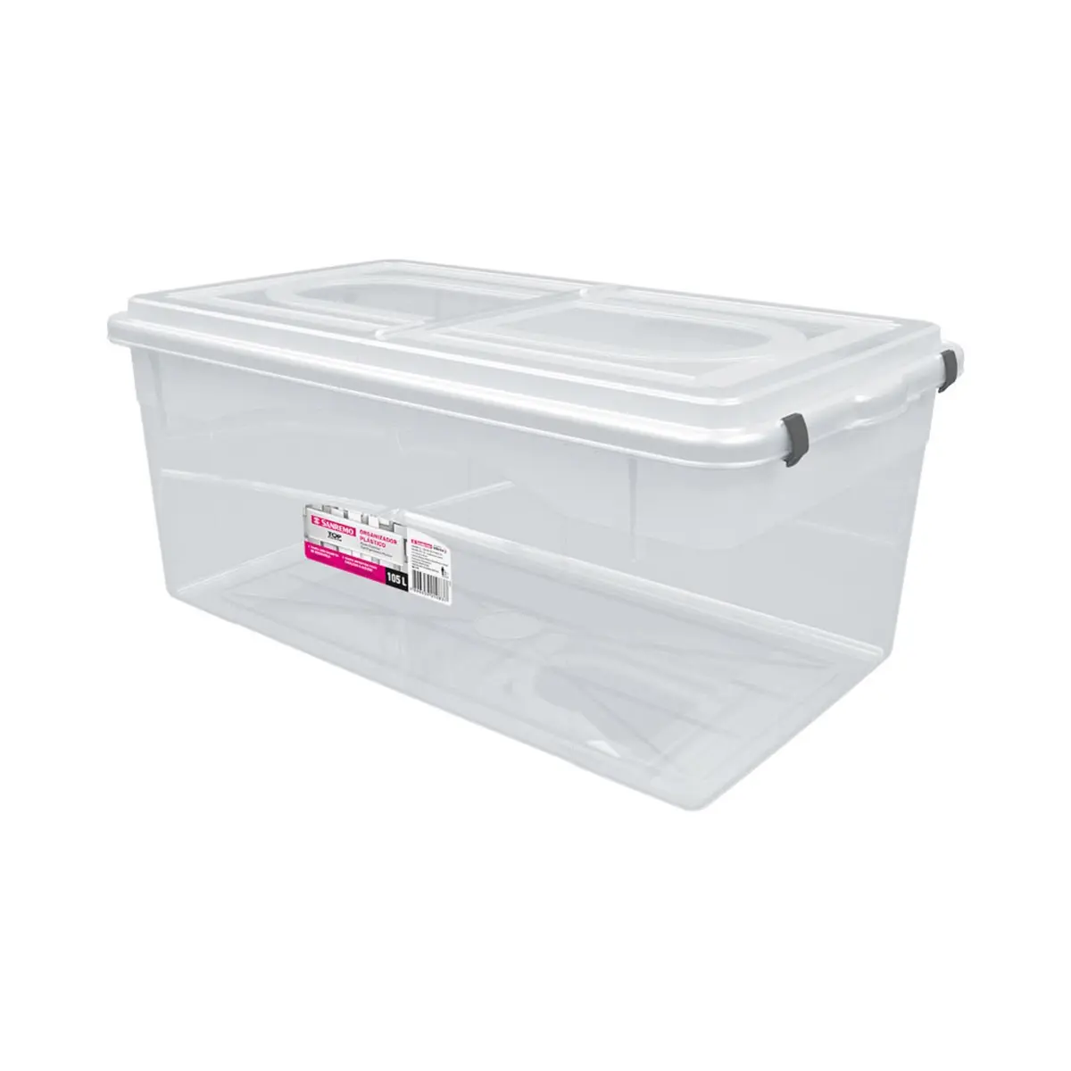 Sanremo - Caixa Organizadora Plástica de 105 Litros e Tampa com Travas, Linha Top Stock