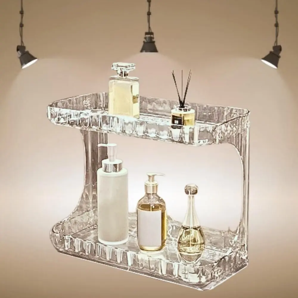 Organizador Multiuso Prateleira 2 Andares Maquiagem Perfumes Cosméticos Makes Banheiro Cozinha Acrílico Estante Case Quarto Closet Penteadeira Premium Transparente