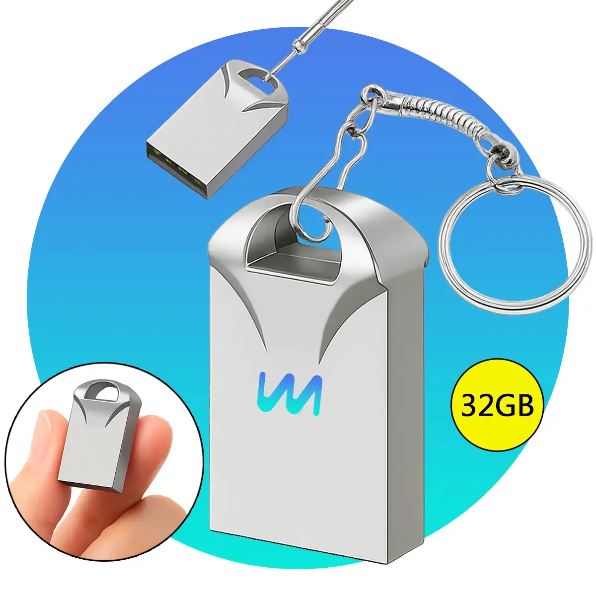 Pen Drive 32gb Mini Chaveiro Resistente Rápido Usb Metal Cor Prata Alta Velocidade Compatível Desktop Pc Notebook Som Automotivo Wmix Eletrônicos - 1