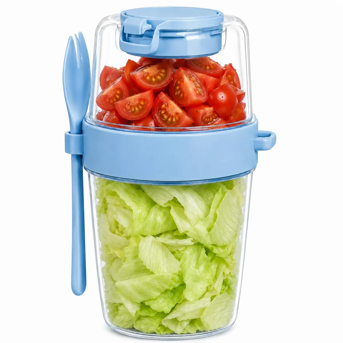 Copo 3 em 1 com Molheira e Garfo - Iogurte/Granola/Salada 630ml - Portátil - 1