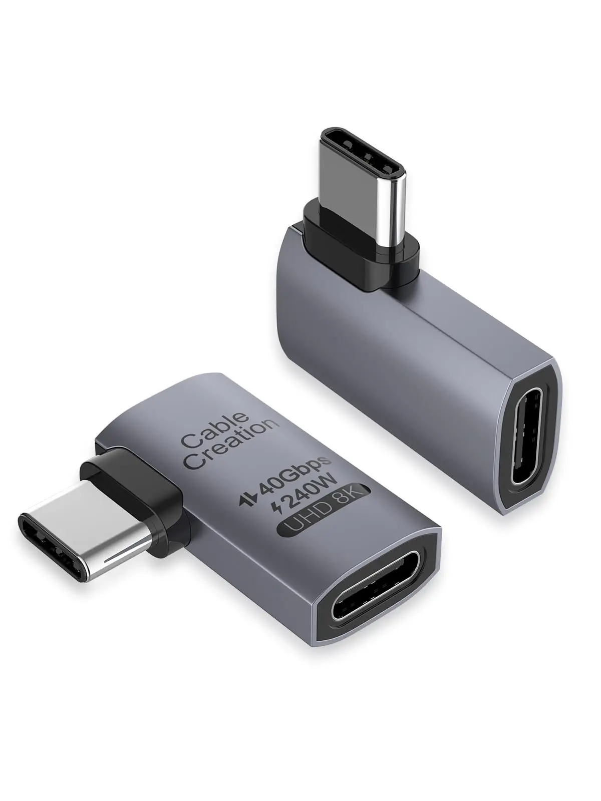 CableCreation Adaptador USB-C de ângulo reto (pacote com 2), 40 Gbps 240 W | adaptador USB-C macho para fêmea de 90 graus para Thunderbolt 4, USB 4, notebook, PC, tablet e celular - 1