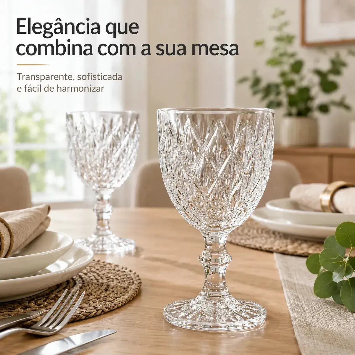 Jogo 6 Taças De Vidro Diamond Cristal 340 ML Luxo Elegante Agua Suco Vinho Champanhe Restaurante Bar Adega thumbnail 7