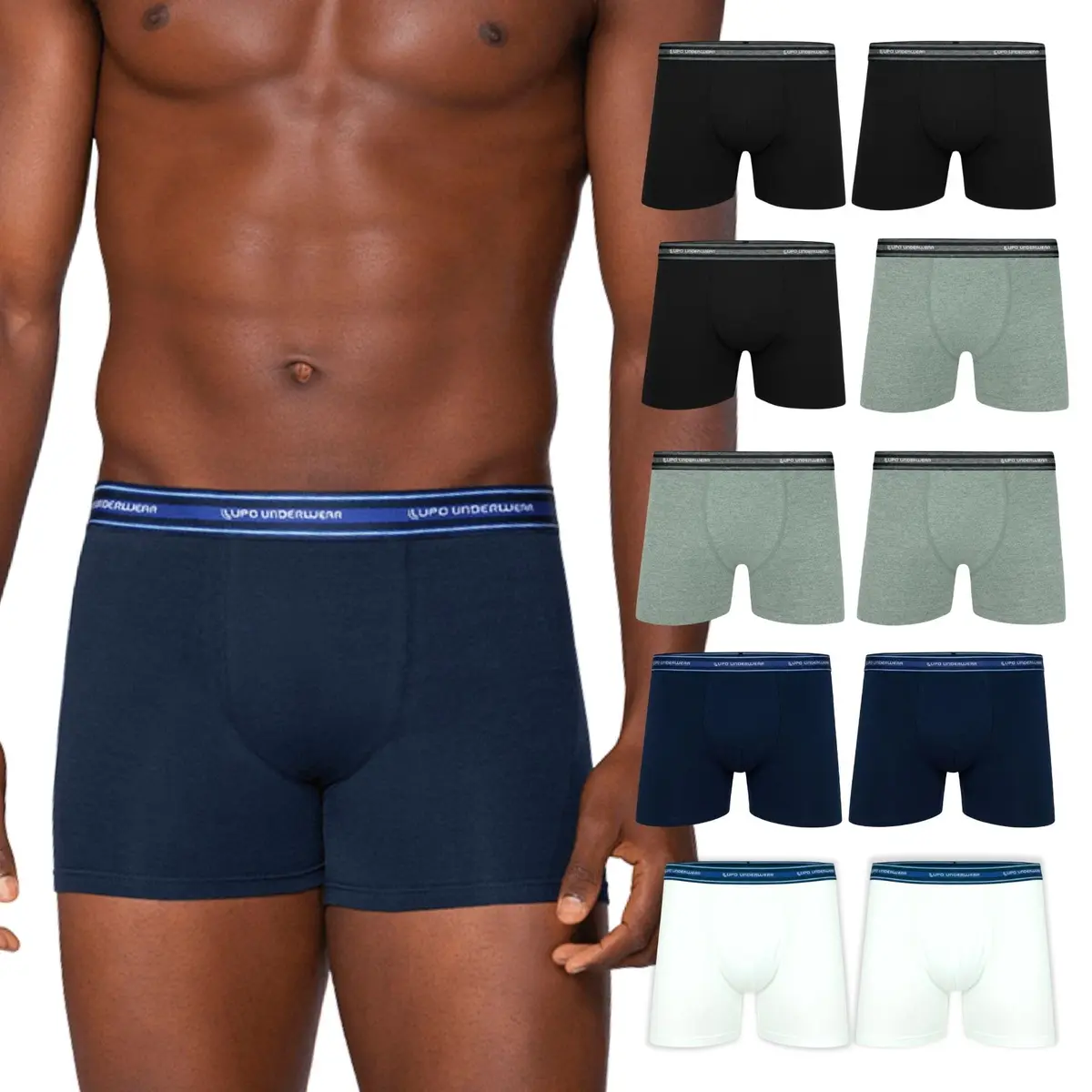 Kit 10 Cueca Boxer Lupo Algodão Cotton Respirável Masculina | Formato Anatômico, Leve, Macio e Confortável, com Cós Elástico de 30 mm