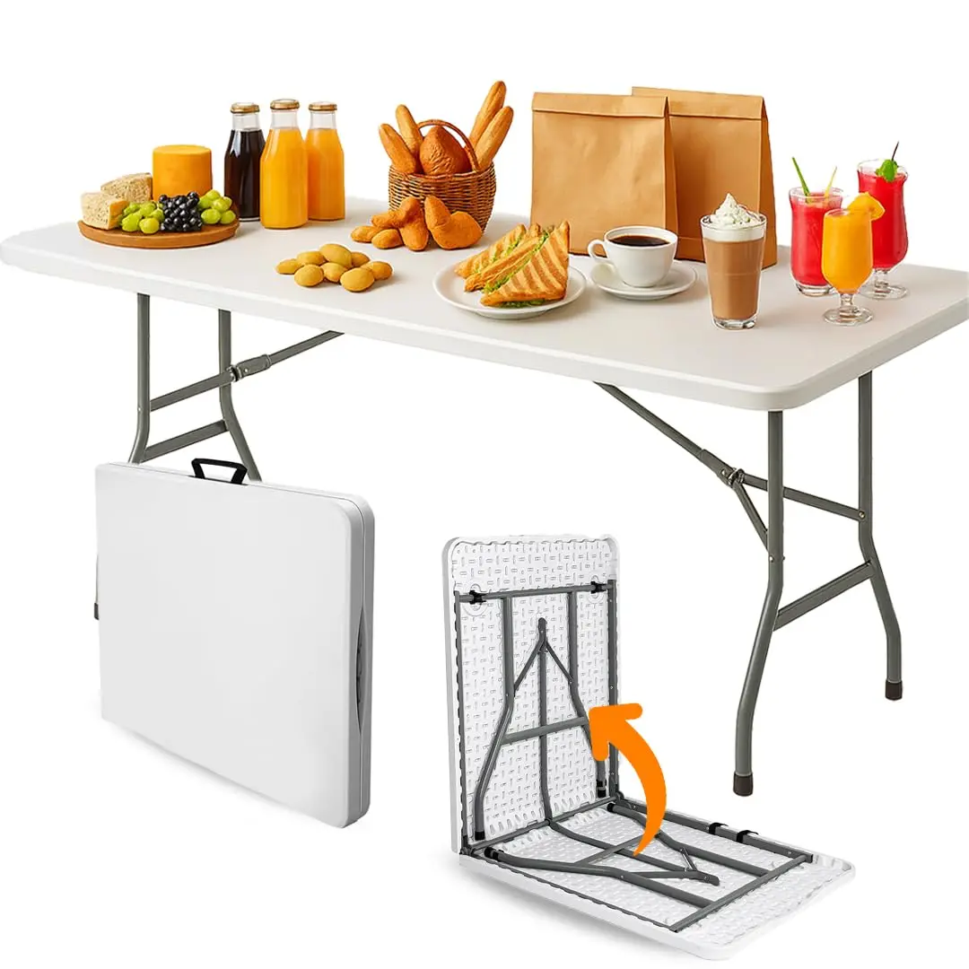 Mesa Dobrável 1,80m Branca Tipo Maleta 180x70 Yab Camping Portátil Com Alça | Vira Maleta - 1
