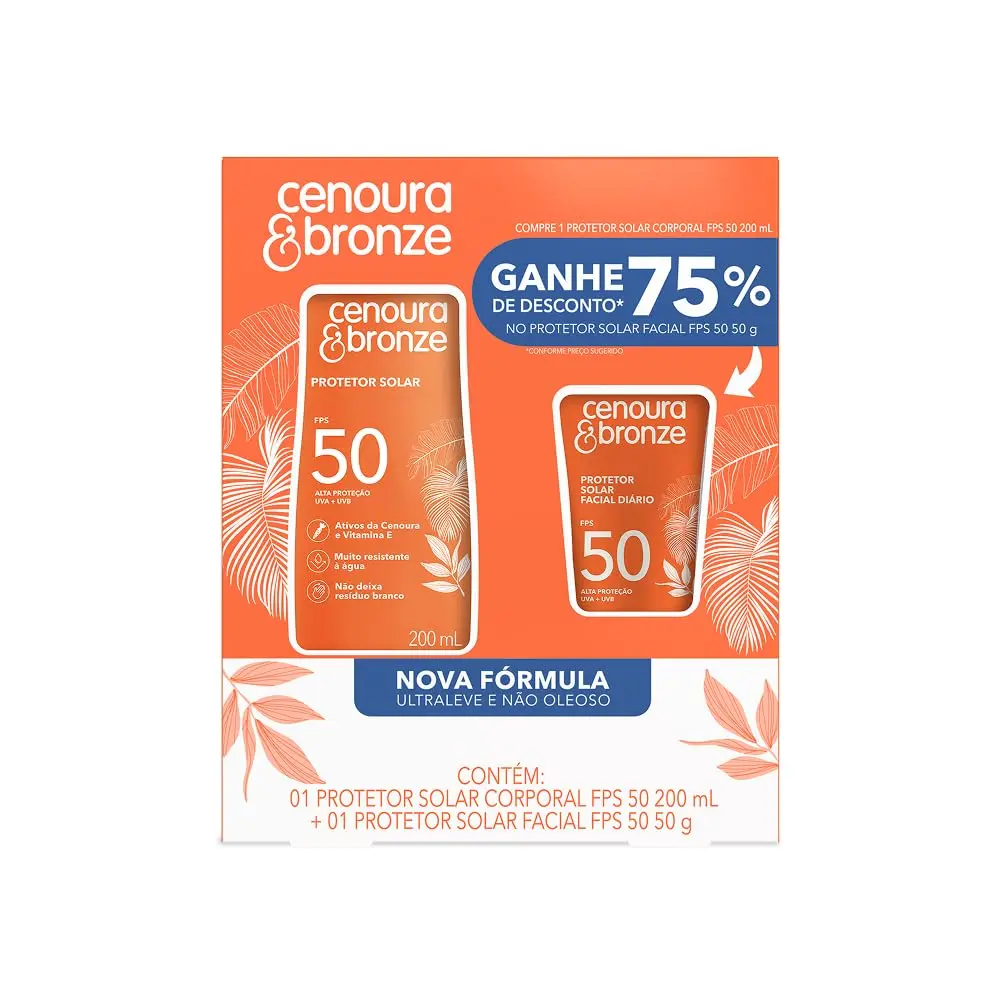 Kit Cenoura & Bronze Protetor Solar 200ml+ Protetor Solar Facial 50g - FPS 50 - 1