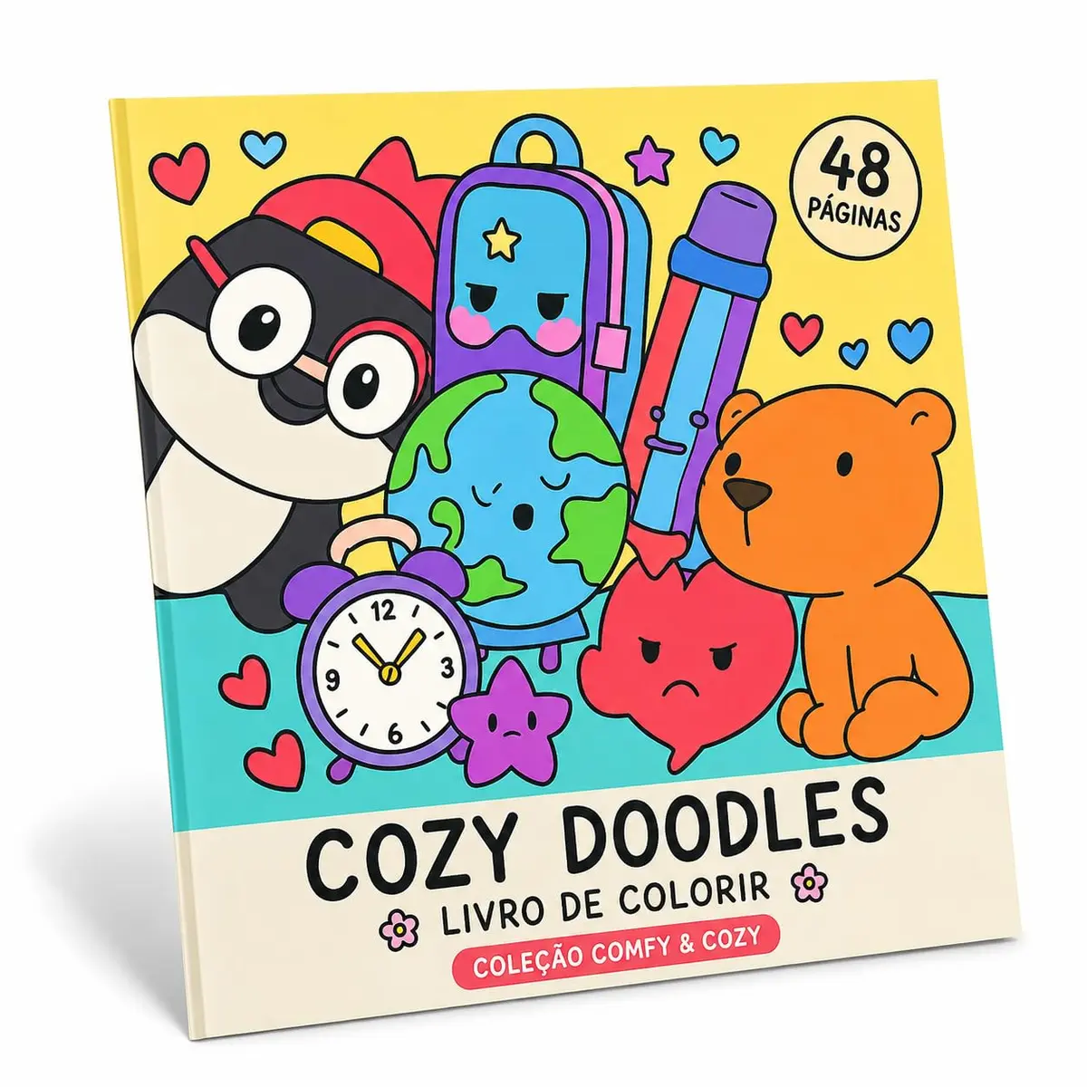 Livro de Colorir Cozy Doodles 48 Páginas Desenhos Fofos Relaxantes | 48 páginas com desenhos fofos e relaxantes para colorir, estimular a criatividade e aproveitar momentos de diversão