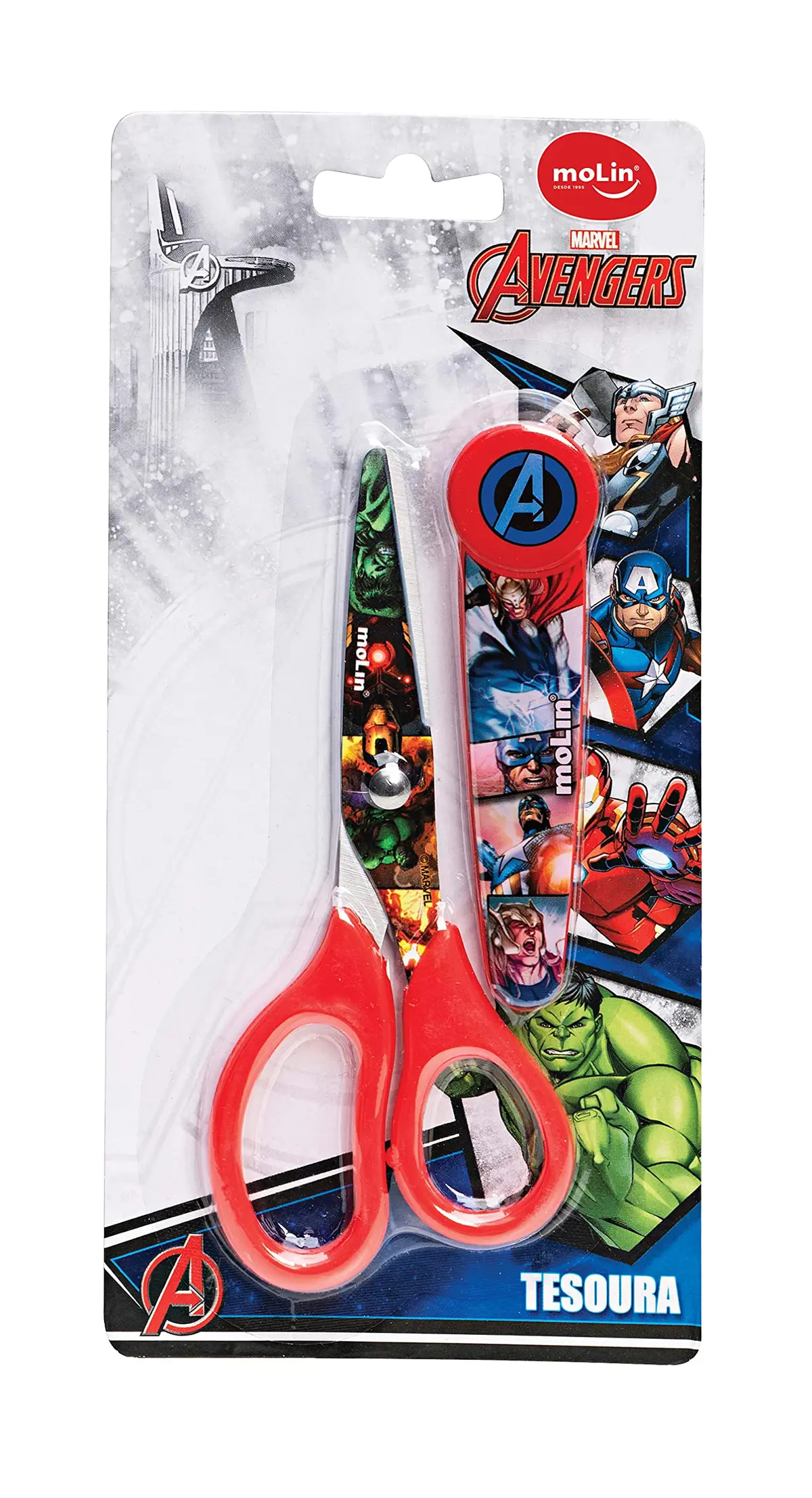 Molin Tesoura Escolar Avengers - 13cm - Blister com 1 Unidade
