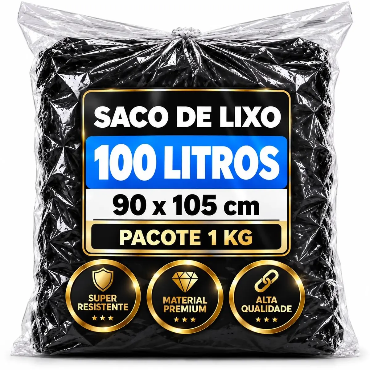 Saco de Lixo 100L Pacote 1Kg PREMIUM SUPER RESISTENTE INDUSTRIAL
