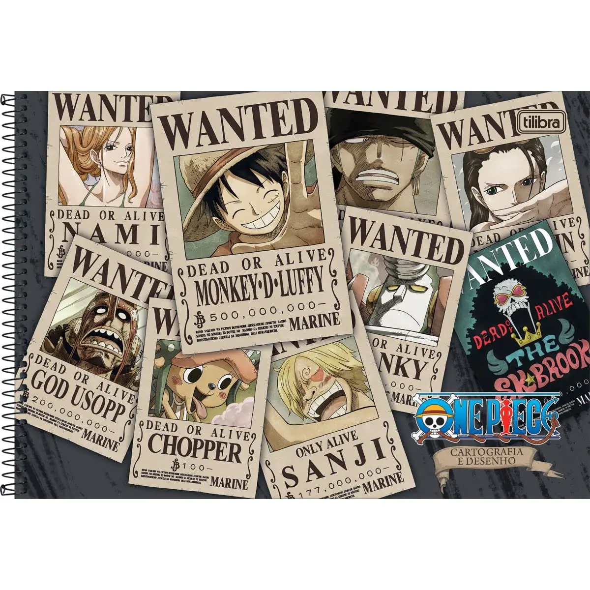 Kit de Cadernos de Desenho, Tilibra, Universitário, Capa Dura, One Piece, 80 Folhas, Pacote com 4