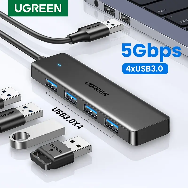 Hub USB 3.0 UGREEN com 4 Portas, Hub USB-C Slim para Mouse e Teclado, Compatível com MacBook Pro Air, Laptop, Desktop PC, Xbox, PS5