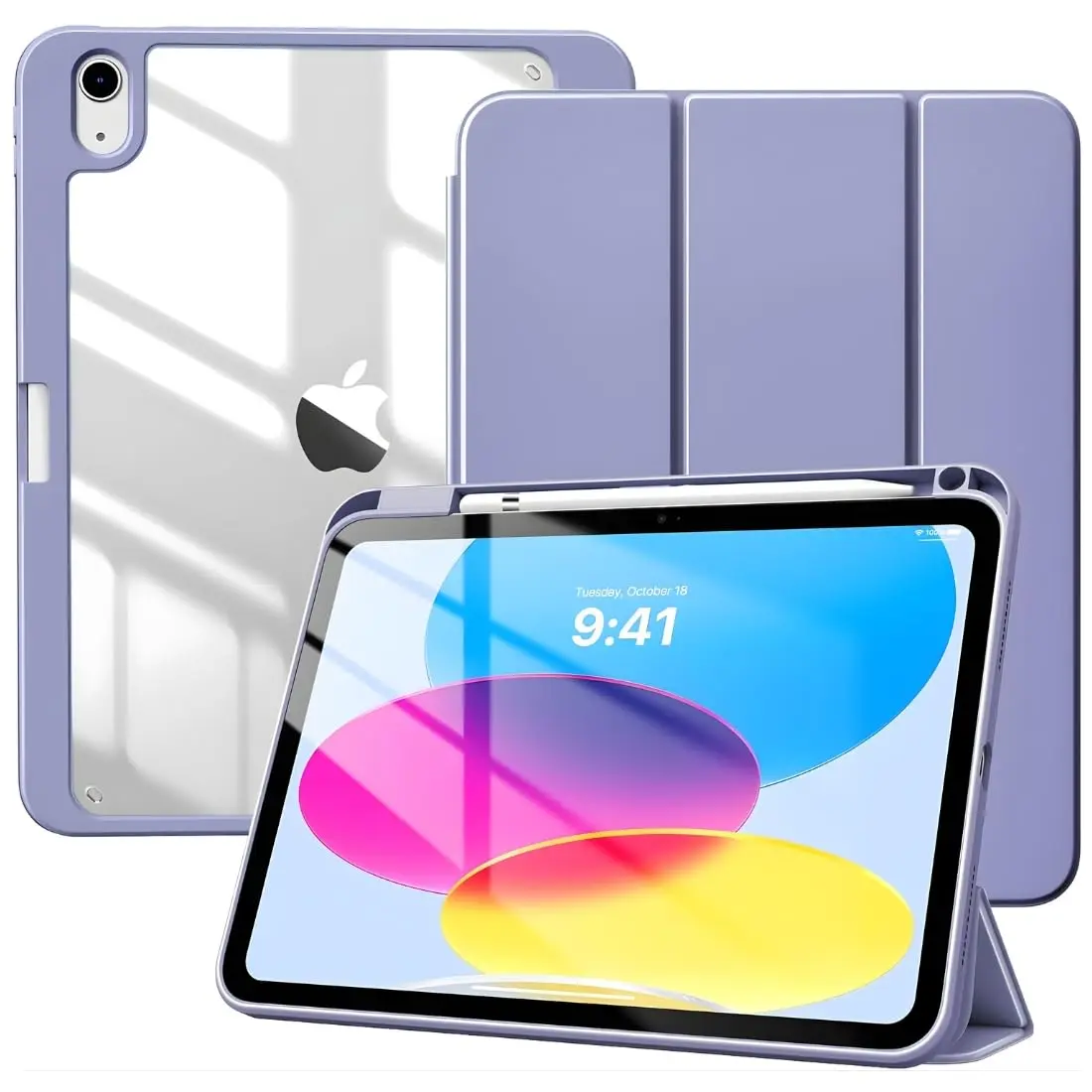 DECART Capa para iPad 9ª/8ª/7ª Geração 10,2” 2021/2020/2019 – Cinza Lavanda | Case Slim Magnética, Traseira Transparente, Despertar Automático, Suporte Ajustável, Porta Pencil