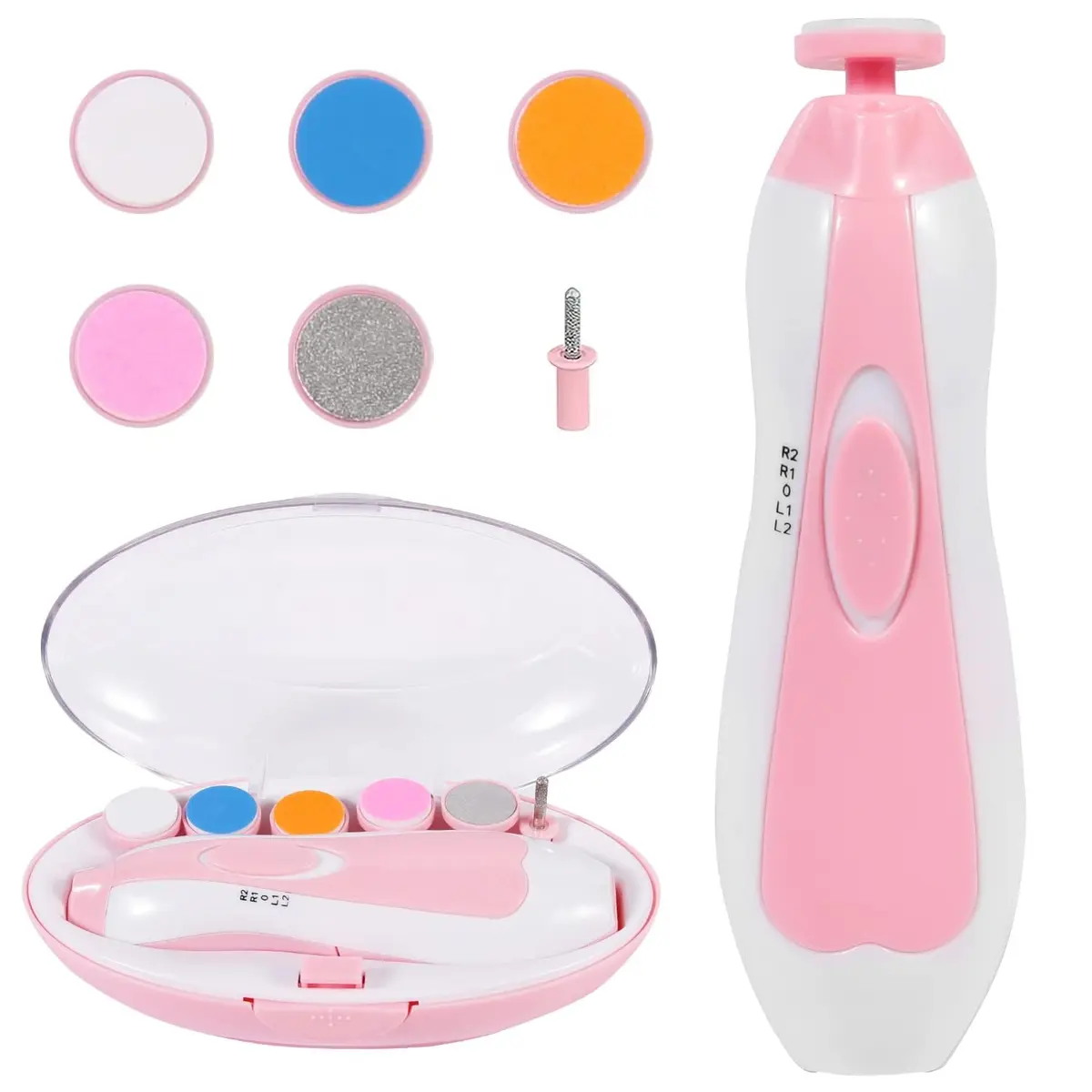 Unha Elétrica para Bebê 6 em 1 Silenciosa com Luz LED, Cortador Seguro para Recém-Nascidos e Adultos