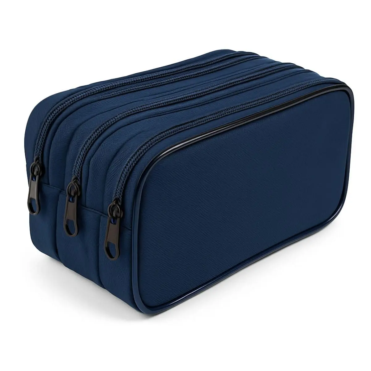 Estojo Escolar Triplo com 3 Compartimentos, Poliéster Resistente, Costura Reforçada, Grande Organizador para Lápis e Canetas (Azul Marinho)