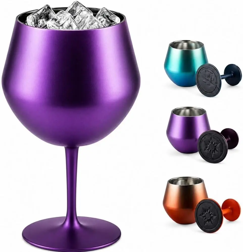 Taça Térmica Vinho 2 em 1 Inox Copo Haste Removível Gin Cerveja Drinks | Isolamento Térmico, Aço Inoxidável, Multiuso - Todo tipo de bebida, Parede Dupla Menos Condensação