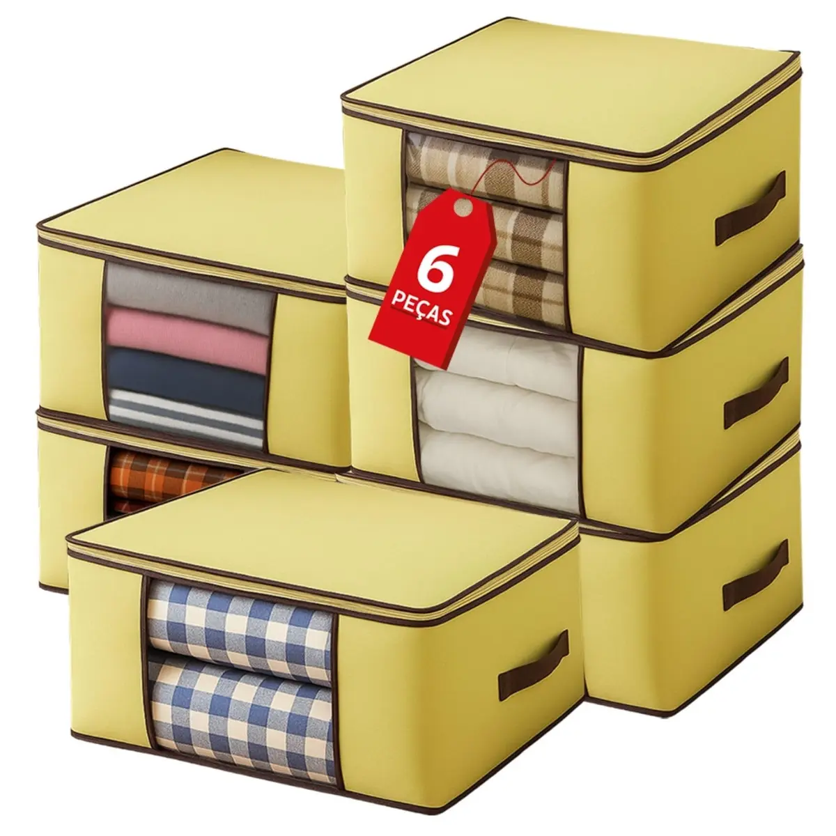 Kit Bolsas Organizadoras Multiuso Grande com Alças Laterais Cobertor Edredom Roupa (6, Pequeno) - 1