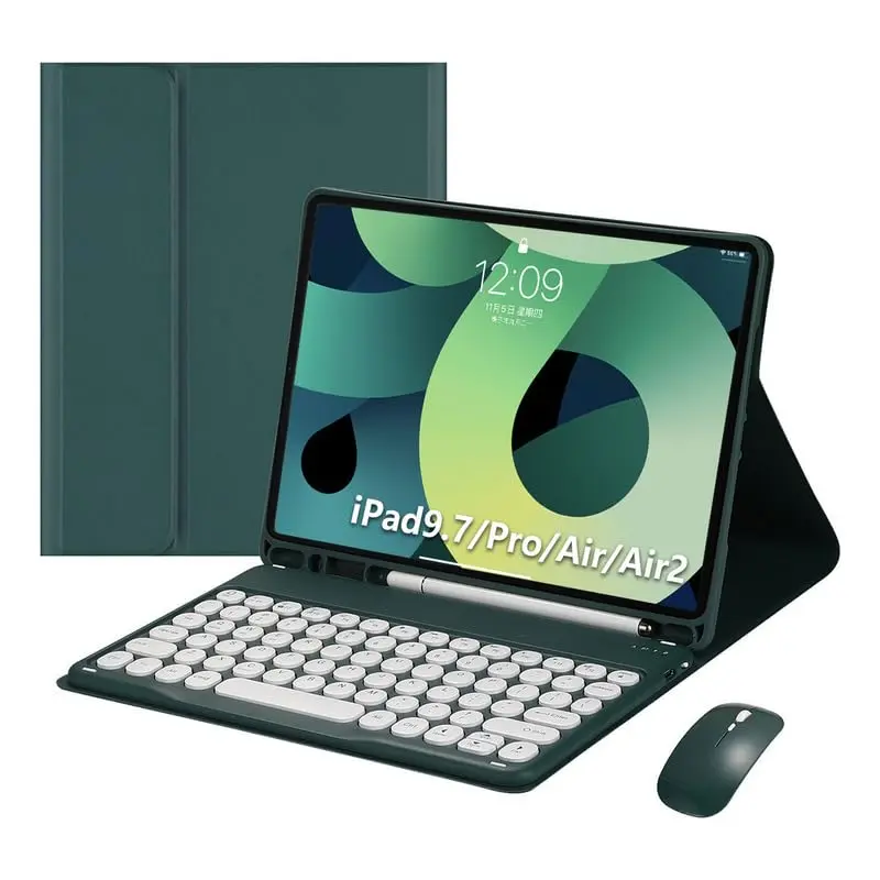 Teclado Redondo + Mouse + Capa Para iPad 5ª/6ª Geração iPad Air1/Air2 iPad Pro 9.7 Polegadas