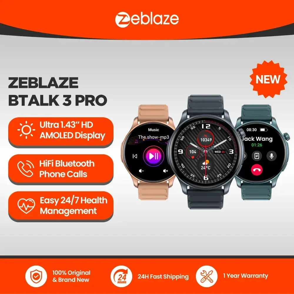 Novo zeblaze btalk 3 pro 1.43 "display amoled relógio inteligente bluetooth chamadas de telefone saúde e fitness rastreamento smartwatch - 1