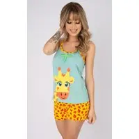 Baby Doll Bella Fiore Modas Pijama Curto Verão Girafa Azul Claro