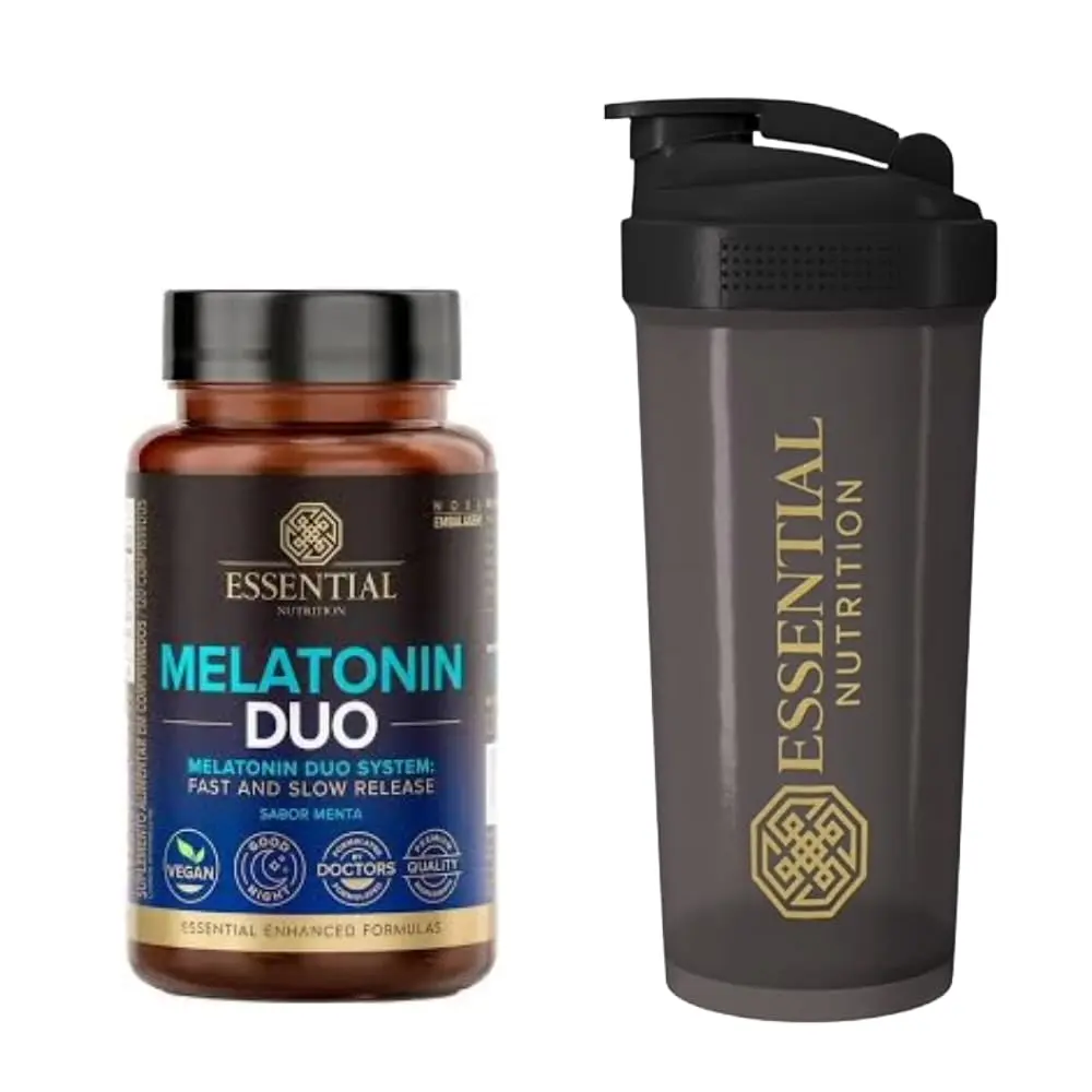 Combo Essential Nutrition - Melatonina Duo - 120 Comprimidos Sublingual - Sabor menta + Coqueteleira - 1