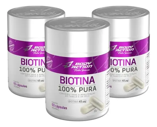 Kit 3x Biotina 100% Pura Total 180 Cápsulas Bodyaction
