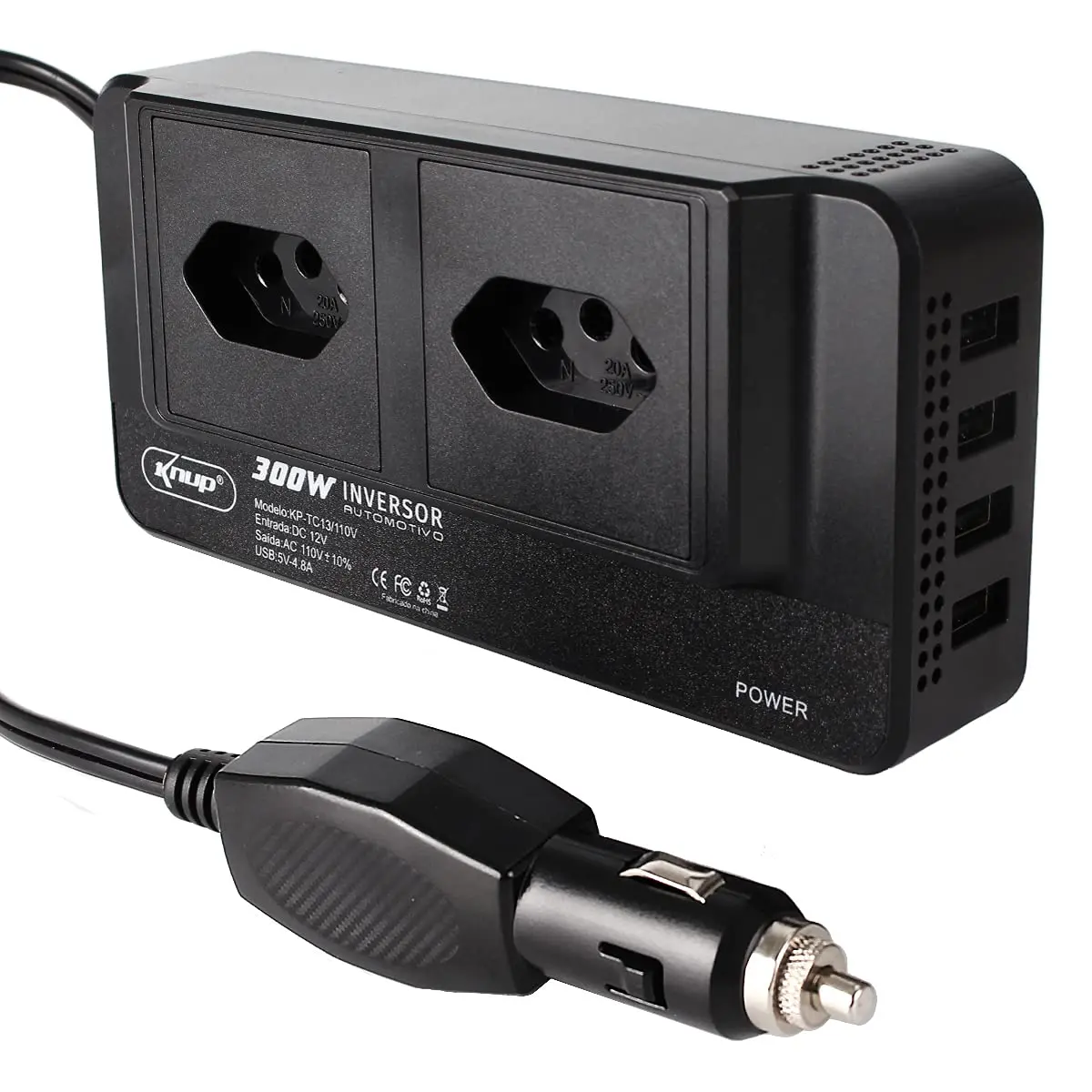 INVERSOR DE 12V PARA 110V 300W COM 4 PORTAS USB 5VDC KNUP KP-TC13