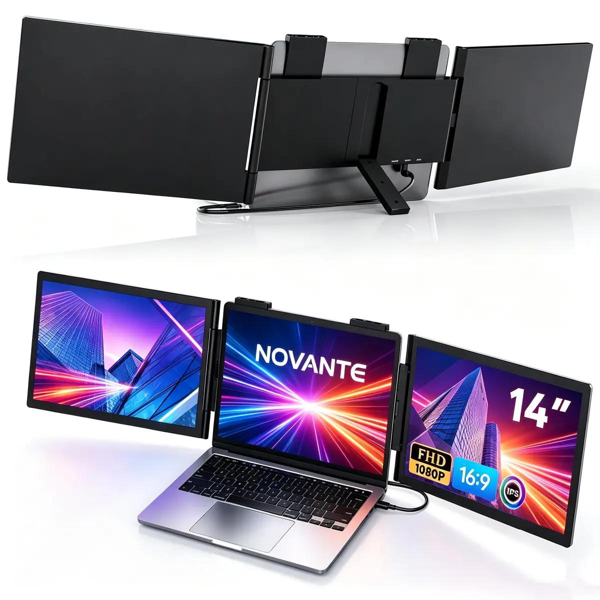 NOVANTE Monitor Portátil para Notebook, Monitor Duplo 14" Polegadas, USB-C FHD 1080P IPS Tela Portátil para Notebook, Extensor de Tela para Notebook Compatível com Windows, PC, MacBook