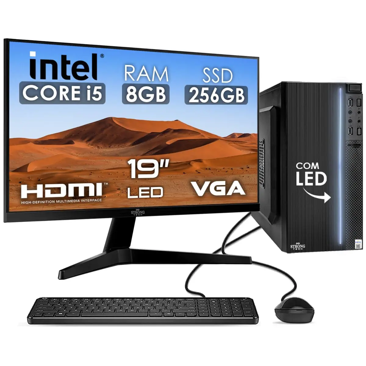 Computador Completo Intel Core i5 8GB SSD 256GB Monitor 19" 4 Núcleos Super Turbo Pc Hdmi Teclado e Mouse Strong Tech - 1