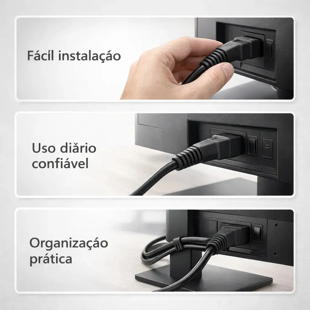 Cabo De Força Energia Tripolar IEC C13 Para Pc Monitor Impressora 1,5m Metros Padrão Brasileiro Bivolt 110v 220v Computador Reforçado Alta Durabilidade Compatível Cpu Fonte Tv Nobreak Eletric Teck thumbnail 4
