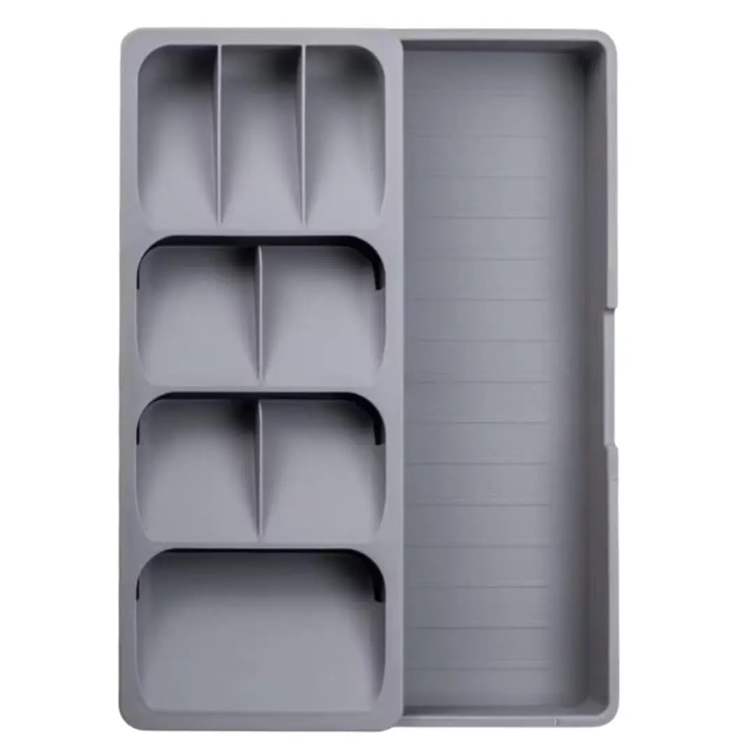 Organizador de Talheres Extensível Cinza Compacto 9 Compartimentos | Ideal Para Organização Em Gavetas E Armários