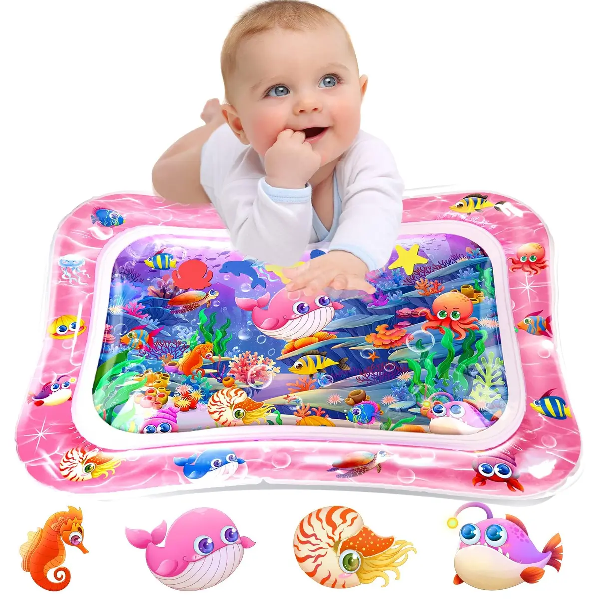 Tapete Inflável de Água para Bebê – Almofada Sensorial Interativa, Brinquedo Educativo para Estimular Coordenação e Desenvolvimento Infantil (Rosa)