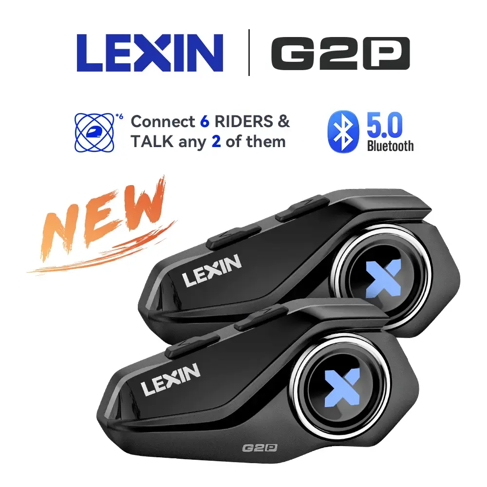 Lexin g2p motocicleta interfone capacete fones de ouvido bluetooth, comunicador handsfree até 6 pilotos interfone com rádio fm