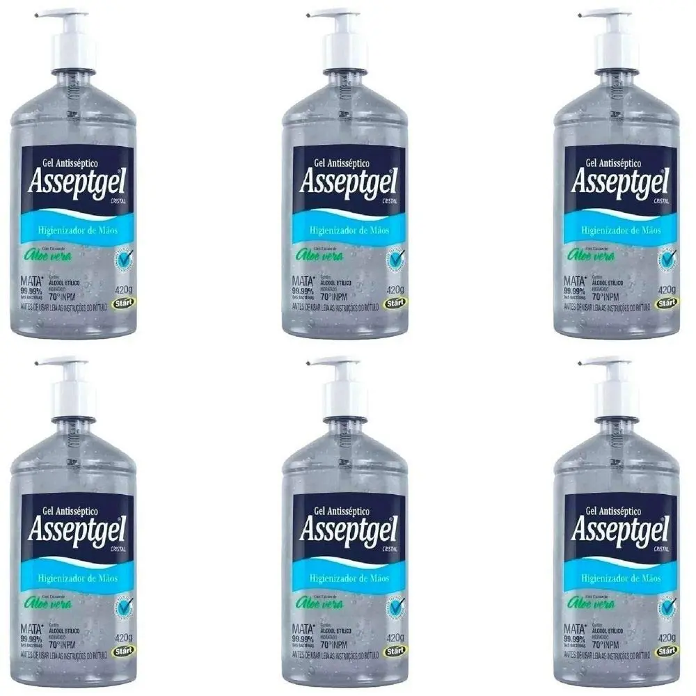 Álcool em Gel Asseptgel Cristal, Com Aloe Vera, 420g | Higienizador de Mãos, 99, 9% De Eficácia Antisséptica