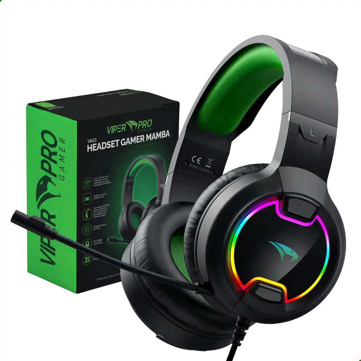 Fone De Ouvido Com Fio Headset Gamer Viper Pro Mamba - Rgb Cor Preto